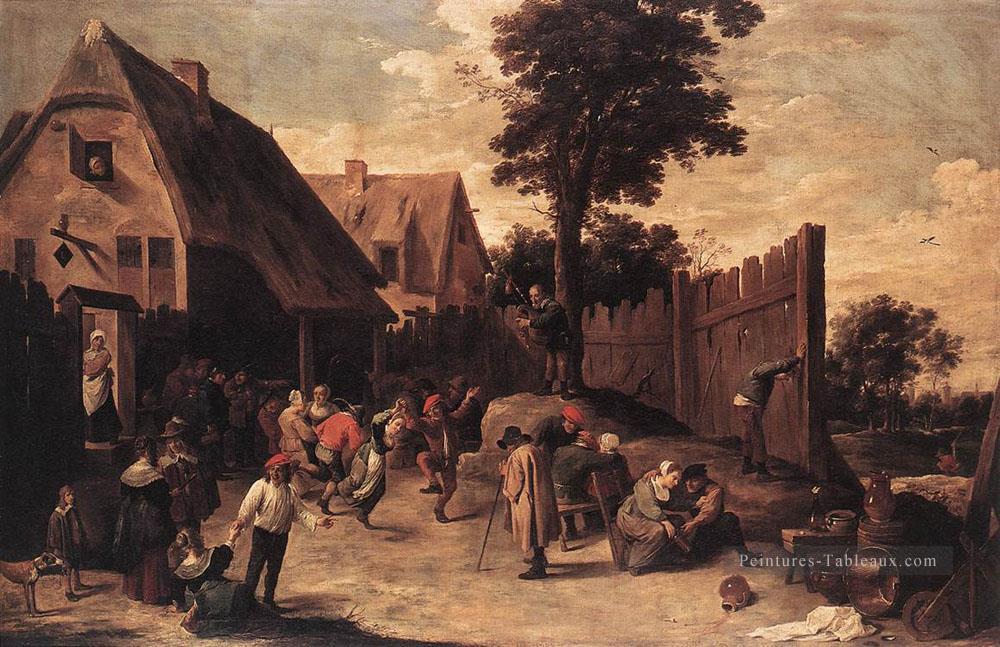 Paysans dansant à l’extérieur d’une auberge David Teniers le Jeune Peintures à l'huile